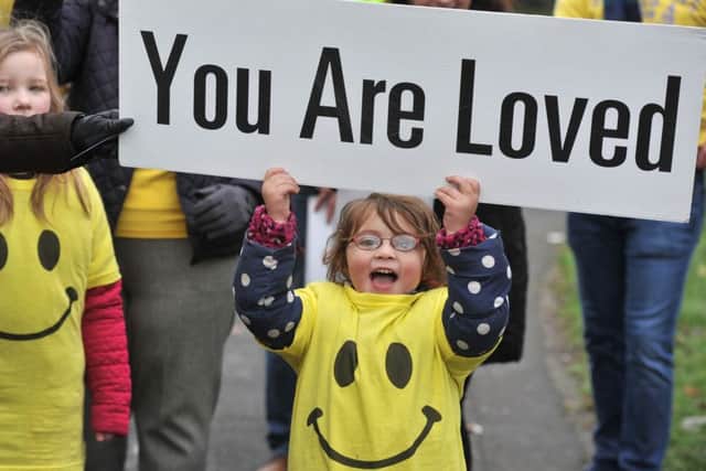 Photo Neil Cross
Koral Taylor, four, at the Happiness Centre "protest" on the Ring Road in Preston