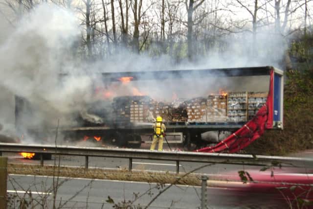 Pictures submitted by Bob Parry of a lorry fire on the M6 between J34 and J33