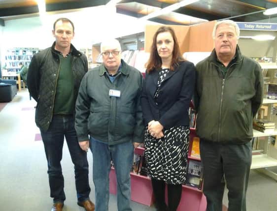 Cllr Ian Watkinson, Cllr Dave Wooldridge, County Cllr Sue Prynn, Cllr Dave Bennett in Kingsfold Library