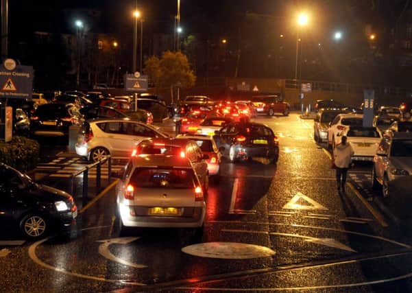 Traffic struggling to get out of the Fishergate Shopping Centre car park during late night shopping in Preston. Cars were reporting delays of and hour and more