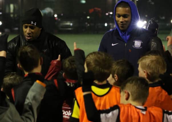 Matt Hill and PNE winger Chris Humphrey (right) who was visiting the Pro 4 academy in Preston