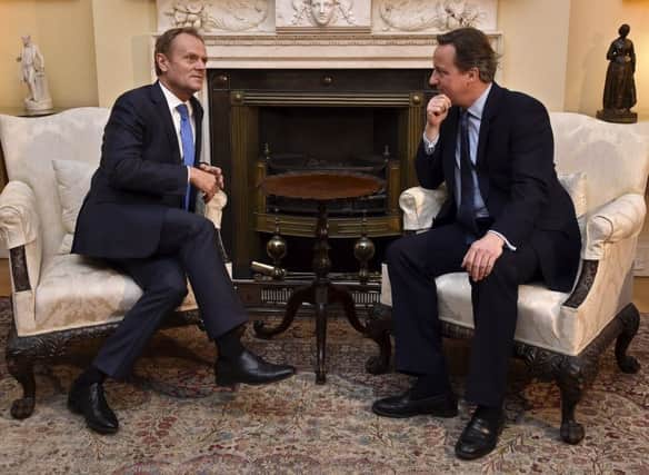 Prime Minister David Cameron (right) meets with European Council president Donald Tusk at 10 Downing Street. See letter
