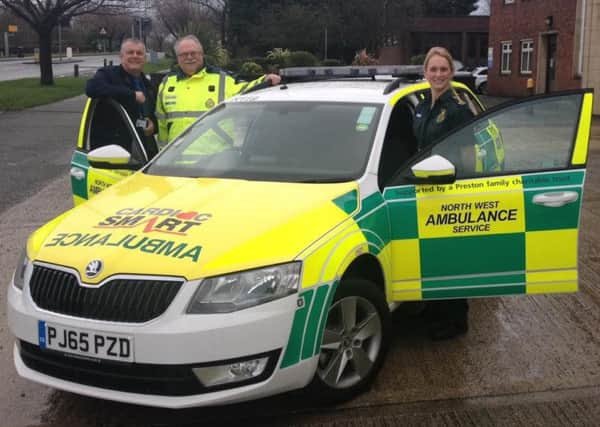 Preston's new RRV with ambulance staff Kevin Hookham, Graham Curry and Cheryl Pickstock
