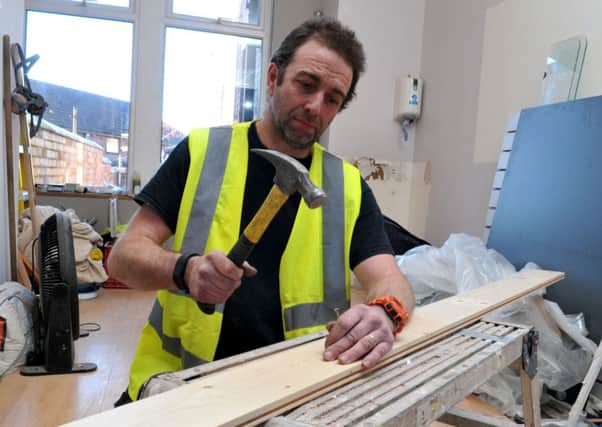 Photo Neil Cross
REAL LIFE STORY - Andrew and Julie Doublett 
Hammer and nails ... Builder Andrew Doublett is also a nail technician and does acrylic nails, gels nails with his wife Julie at Nature's Way, Tulketh Brow, Preston