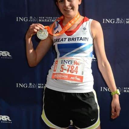 Sarah Wood after finishing the New York Marathon