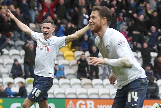 Preston North End's Joe Garner celebrates scoring his winning goal against Sheffield Wednesday