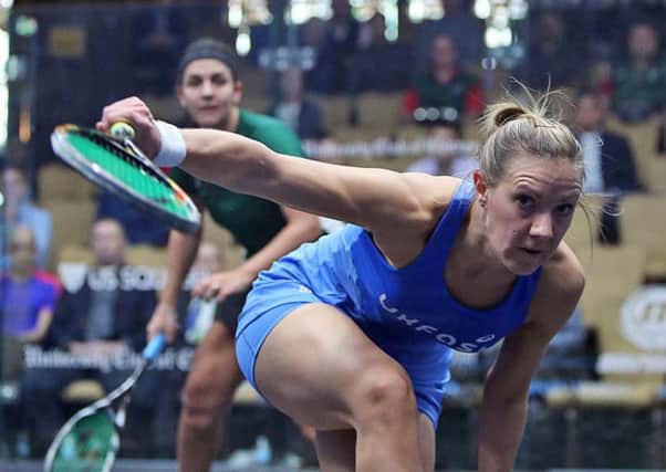 Laura Massaro on her way to victory against Egypts Omneya Abdel Kawy in Chicago  (photo: Professional Squash Association)