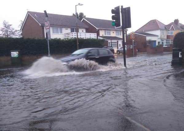 Flooding at Jct Greaves Town Lane Ln and Blackpool Rd, Lea