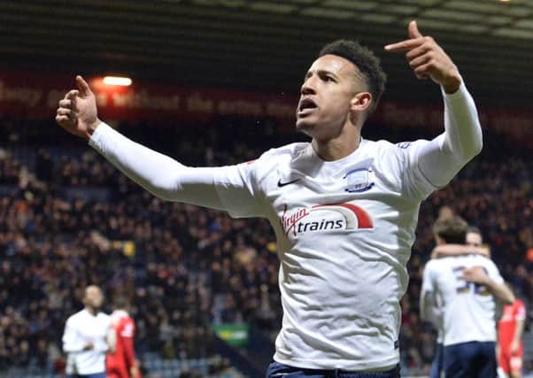Callum Robinson celebrates after scoring his first ever Championship goal, which proved to be the winner against Charlton at Deepdale