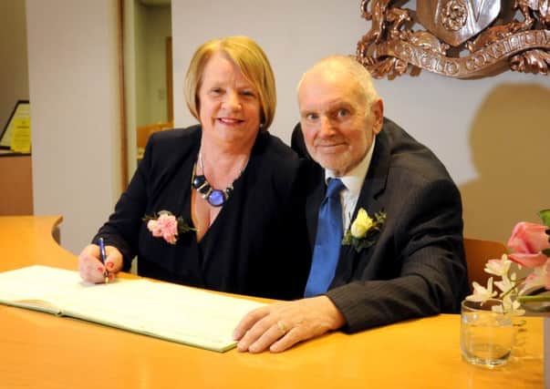 Neil Farnworth marries his long-term partner Eileen Marsh at Preston Registry Office, after being diagnosed with terminal cancer