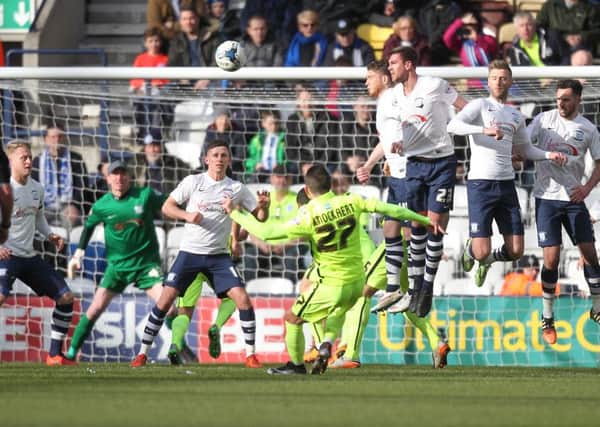 PNE defend a free-kick in their 0-0 draw with Brighton
