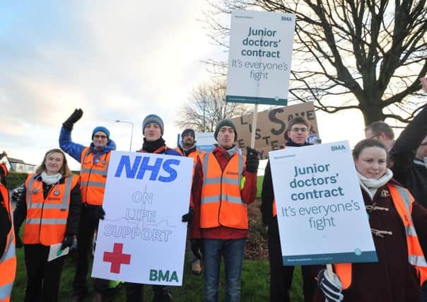 ON STRIKE: Junior doctors on picket duty outside the Royal Preston Hospital recently