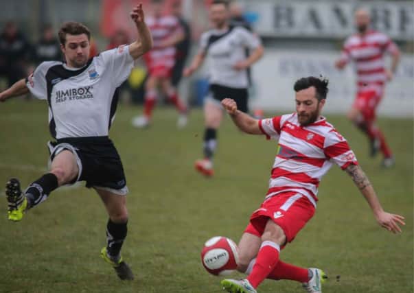 Action from Brig's 0-0 draw at home to Scarborough (photo: Paul Vause)