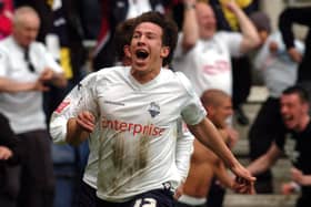 Sean St Ledger celebrates his goal against QPR which put PNE in the play-offs in 2009