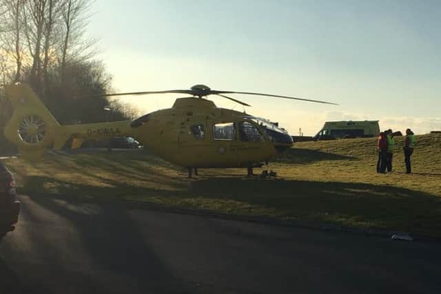Helicopter: The Air Ambulance took the man to Royal Preston Hospital - Pictures by Anna Furness