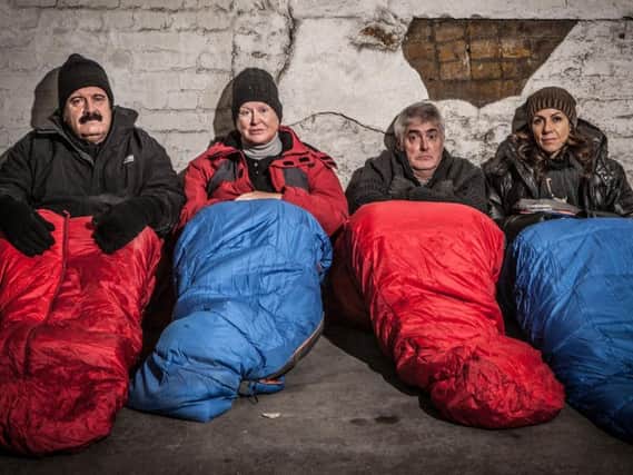 Willie Thorne, Kim Woodburn, Nick Hancock and Julia Bradbury sleep on the streets for Famous, Rich and Homeless