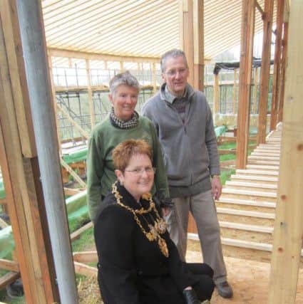 Mayor Marion Lowe, John Stainton (Chairman of Cuerden Valley Park Trust) Barbara Jones from building designers Straw Works