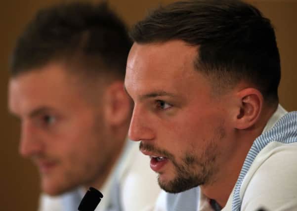 Leicester midfielder Danny Drinkwater (right) and Jamie Vardy