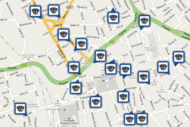 Map of some of the CCTV cameras run vby Preston Council in the city centre.