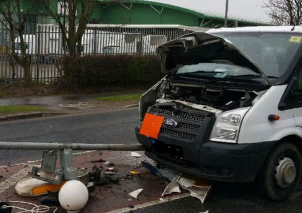 A van hit a post in Longridge Road. Picture from @Preston_Fire