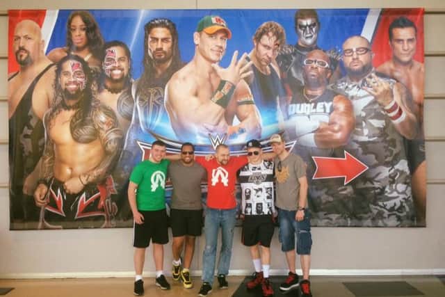 Kieran and his friends Ryan Hunter, Liam Jackson, Will Soper and Bryan Fulton who are in Dallas for this weekend's WrestleMania 32.
