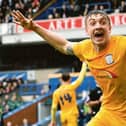 Preston North End's Jordan Hugill celebrates scoring his side's winning goal
