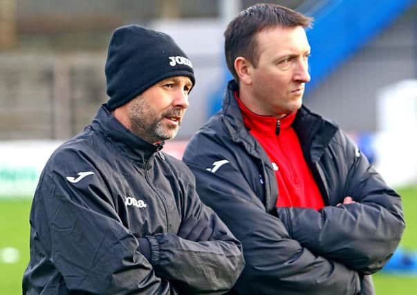 Lancaster City boss Phil Brown and his assistant Dave McCann.