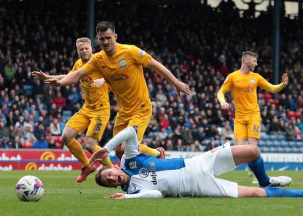 Bailey Wright survives a penalty appeal during last weeks derby win at Blackburn