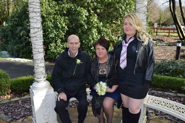 Jane and Steve Cottam at their wedding at St Catherine's Hospice. Steve, 52, who had stomach cancer, died just over a week later