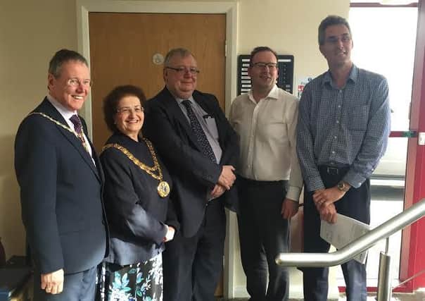 Councillor Mary Green, Mayor of South Ribble, her husband and consort, Tony Green, Carl Rogers, BDM at N&W Lancashire Chamber of Commerce, Lee Bailey, Director at Cleanall and Ian Gilston, Managing Director at Cleanall.