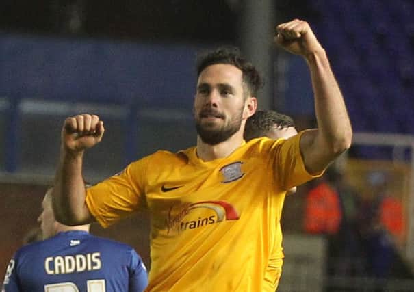 Greg Cunningham celebrates after netting the PNE equaliser