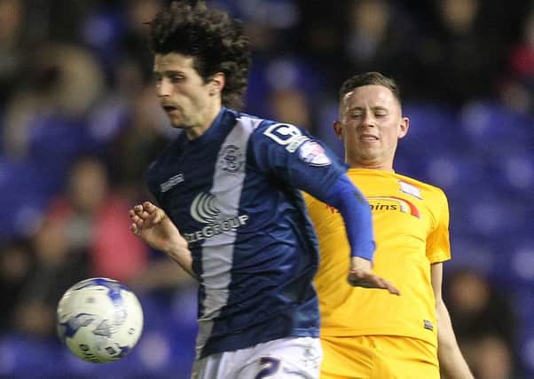 Alan Browne challenges Birmingham's Diego Fabbrini