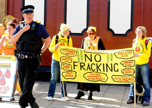 Photo Neil Cross
Protesters outside the Fracking meeting at County Hall in Preston