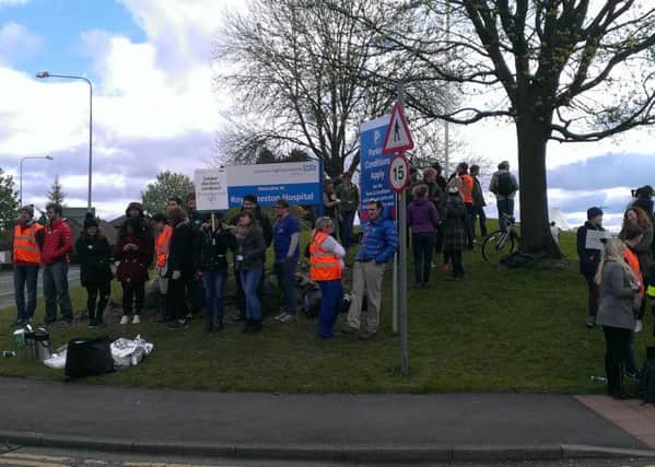Junior doctors on strike outside Royal Preston Hospital today