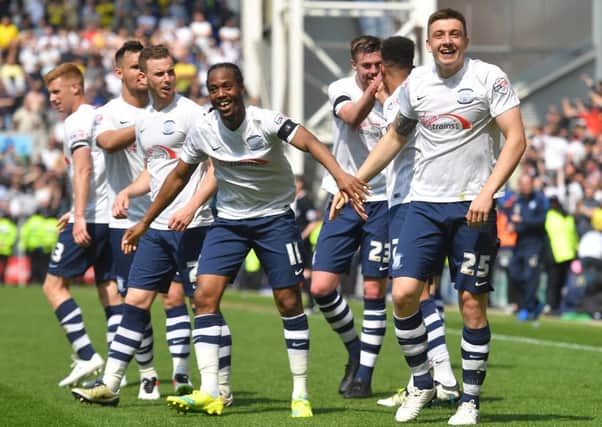 PNE striker Jordan Hugill celebrates his late equaliser against Leeds
