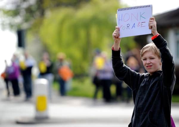 Youngsters made their own signs and joined the protest outside Chorley And South Ribble Hospital