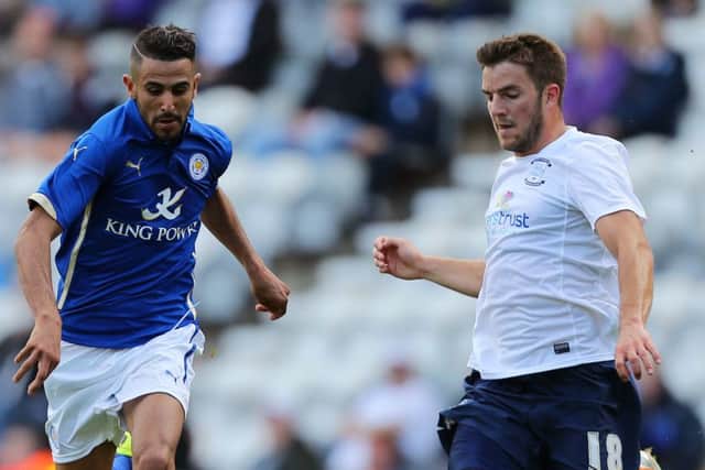 Riyad Mahrez and Andy Little battle for the ball at Deepdale in August 2014