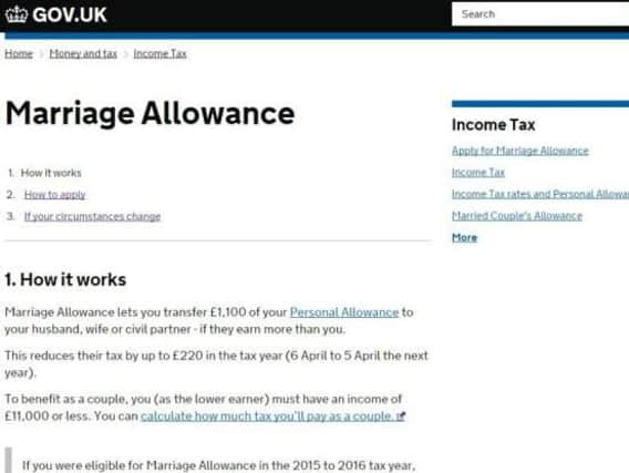 ONLINE: You can claim the marriage allowance online