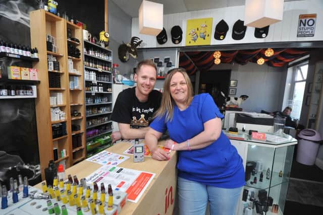 Photo Neil Cross: Robyn and Adam Holtham at Up In Smoke -E-Cigs & Vapour Lounge, Morecambe