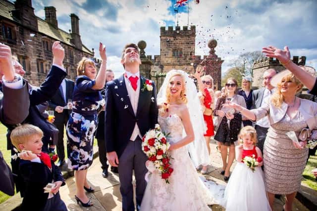 Olympic figure skaters Stacey Kemp and David King at Hoghton Tower on their wedding day