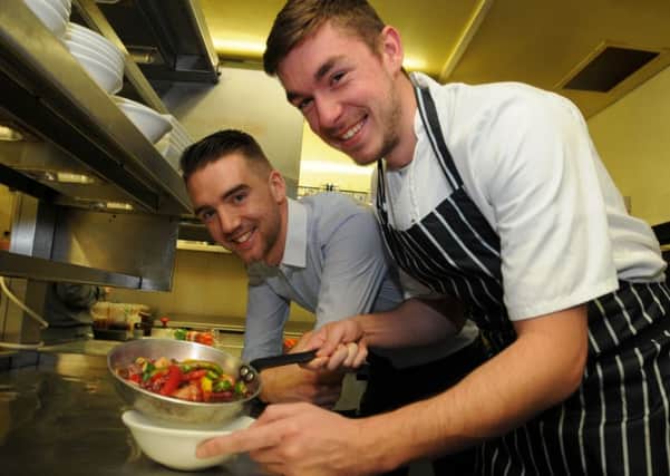 LEP  17-05-16
Jonathan Hough, general manager, left, and chef Matthew Hicks, right, at Duk Pond restaurant, Preston, which has been placed in the top ten vegetarian restaurants and highly commended in the North of England.