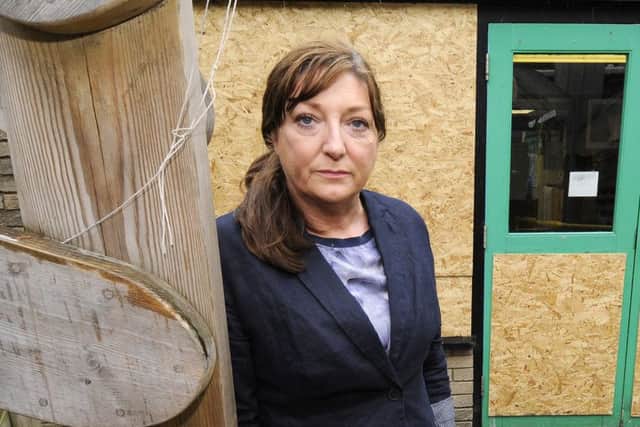 BOARDED UP: Head Gail Beaton at Acorns Primary