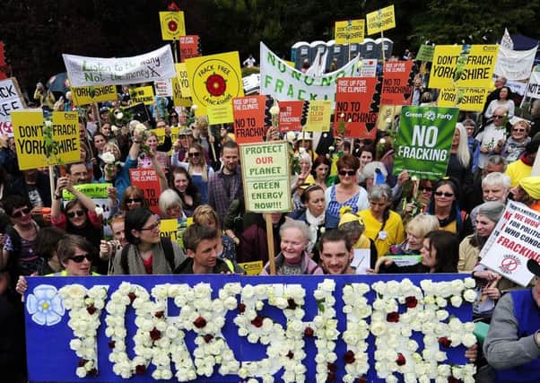 Demonstrators outside County Hall in Northallerton where North Yorkshire County councillors gave permission to frack near the village of Kirby Misperton, between Malton and Pickering.