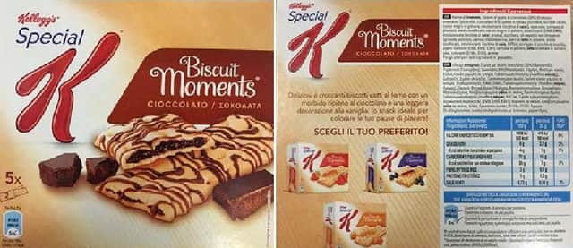 Kellogg's Special K Biscuit Moments Cioccolato packs sold through 240 stores based across northern England and The Midlands have been recalled because they are in Italian. pIC: SWNS