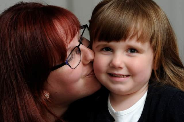 Bella Morris aged 3 from Chorley is suffering from a rare life-limiting illness called Vanishing White Matter. The family are campaigning to raise money to fund a doctor who is researching treatments for the illness. Seen with mum Natalie Stevenson. Picture by Paul Heyes, Thursday May 26, 2016.