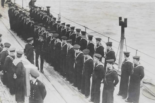 Officers and crew aboard HMS Barham circa 1916