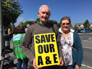 Protestors at Royal Preston Hospital campaigning for the reinstatement of Chorley and South Ribble Hospital A&E.