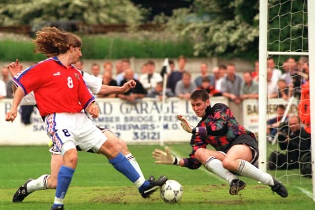 Goalmouth action from Bamber Bridge's friendly against Czech Republic in June 1996