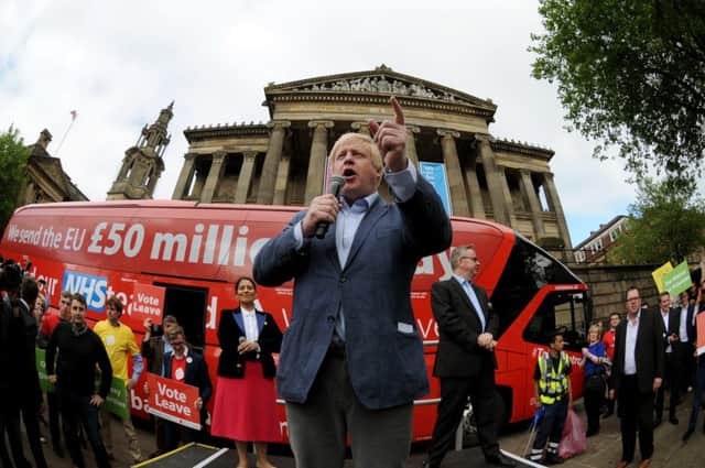 Boris Johnson brings his Brexit battle bus to the Flag Market in Preston. See letter