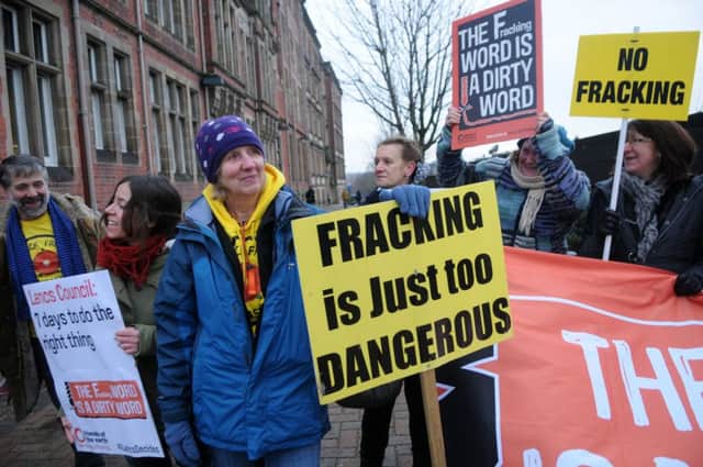 Protesters gather to oppose a bid for fracking operations in Lancashire. See letter